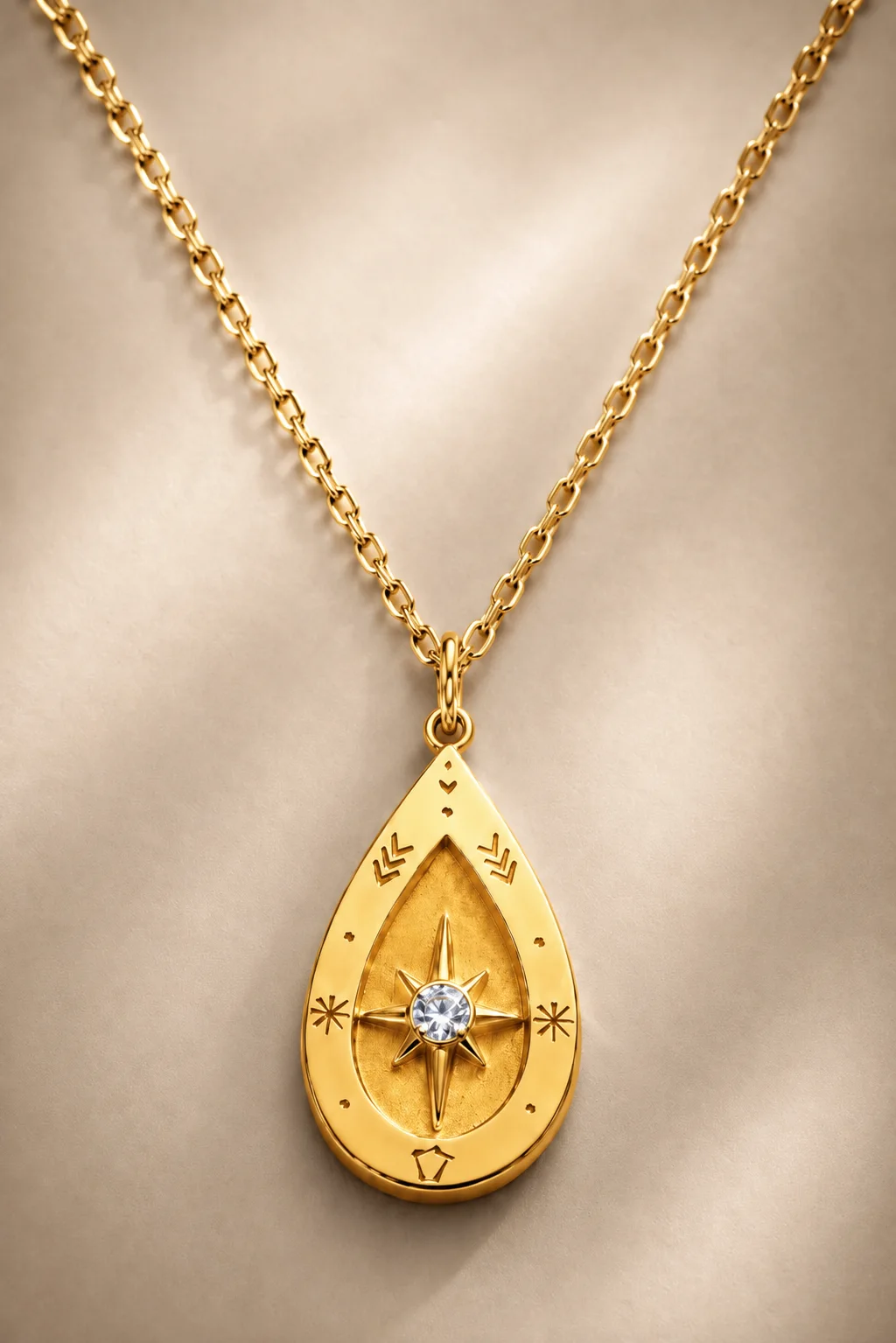 Teardrop Compass Pendant in gold tone