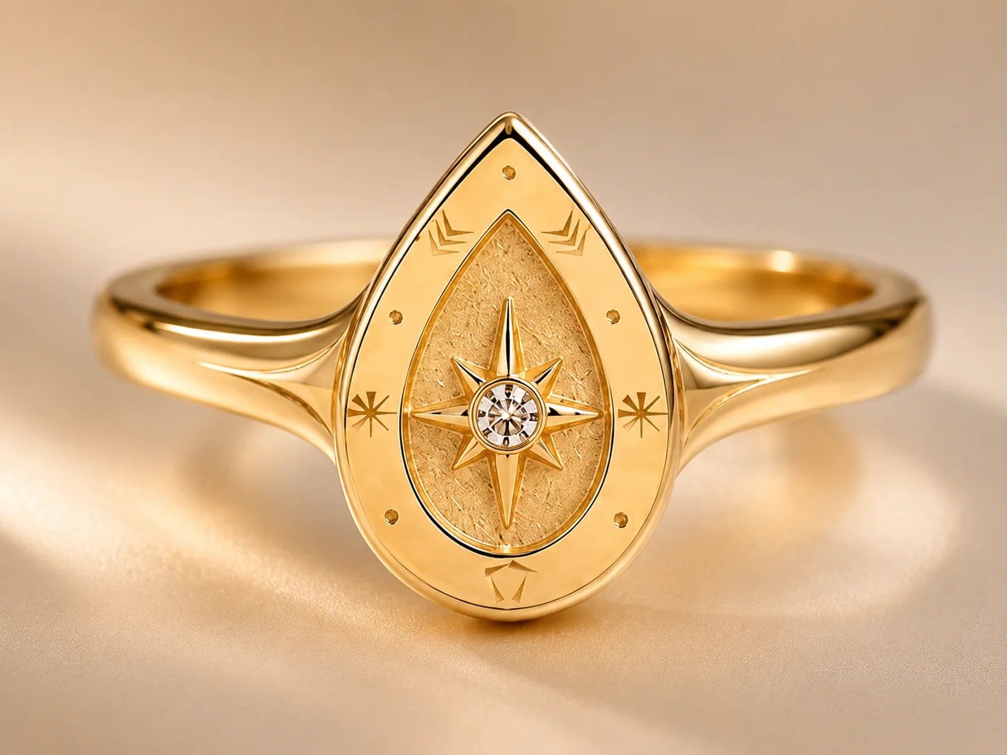 Teardrop Compass Signet Ring in gold
