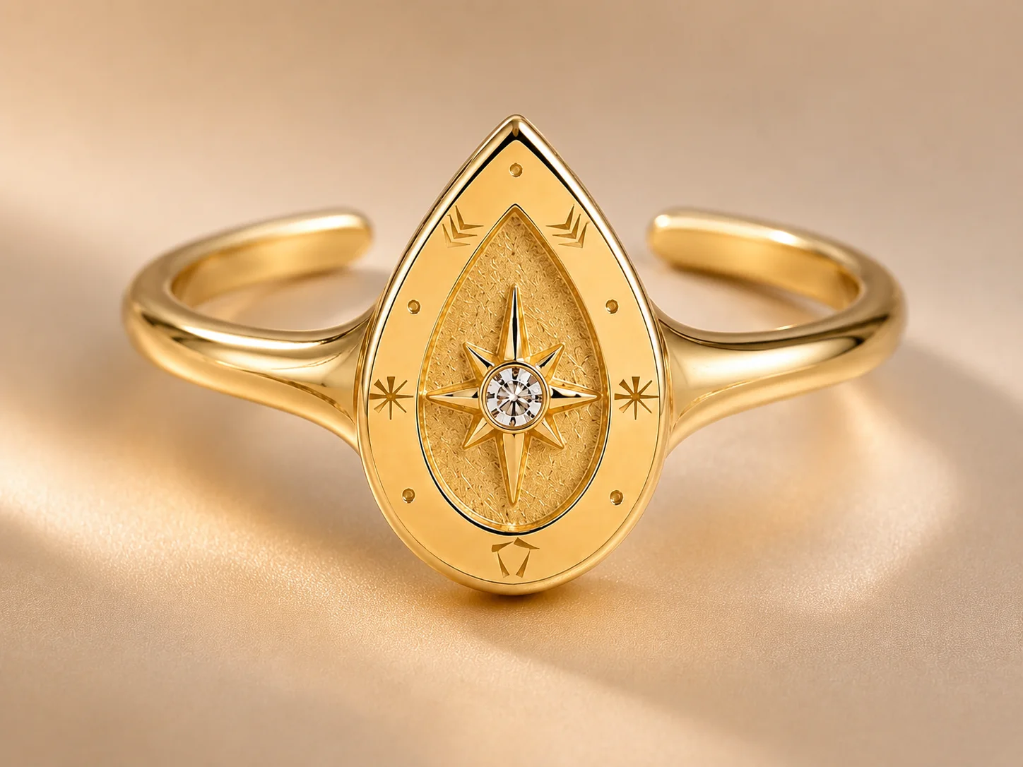 Teardrop Compass Open Ring in gold